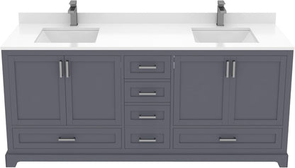 Ayna Decors Maya 72 Inch Charcoal Grey Bathroom Vanity with Sink, Quartz Countertop, 4 Soft Closing Doors and 5 Full Extension Drawers, Brushed Nickel Hardware