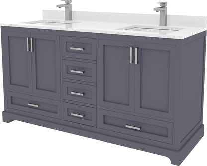 Ayna Decors Maya 60 Inch Charcoal Grey Bathroom Vanity with Sink, Quartz Countertop, 4 Soft Closing Doors and 5 Full Extension Drawers, Brushed Nickel Hardware