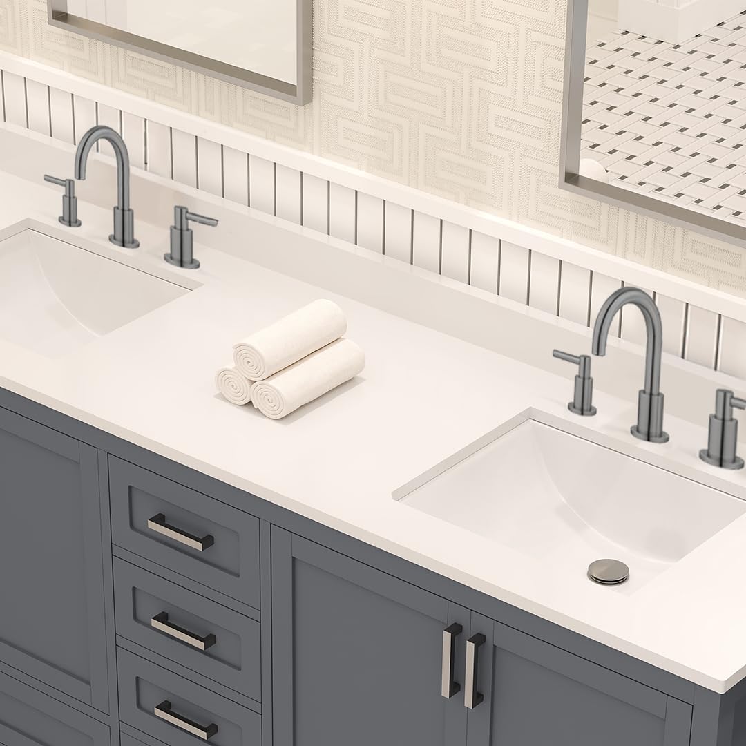 Ayna Decors Rooh 72 Inch Charcoal Grey Bathroom Vanity with Sink, Quartz Countertop, 4 Soft Closing Doors and 5 Full Extension Drawers, Brushed Nickel Hardware