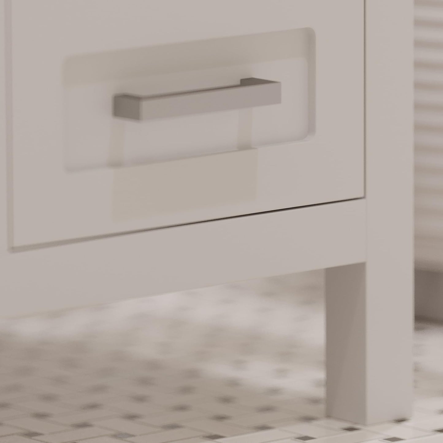 Ayna Decors Rooh 48 Inch White Bathroom Vanity with Sink and Quartz Countertop, 3 Pre-Drilled Faucet Holes, 2 Soft Closing Doors, and 7 Full Extension Drawers, Brushed Nickel Hardware