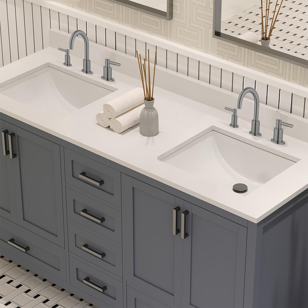 Ayna Decors Rooh 60 Inch Charcoal Grey Bathroom Vanity with Sink, Quartz Countertop, 4 Soft Closing Doors and 5 Full Extension Drawers, Brushed Nickel Hardware
