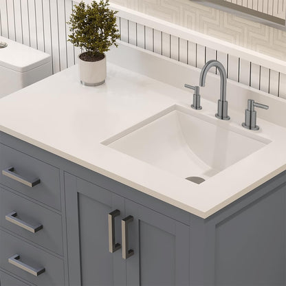 Ayna Decors Rooh 36 Inch Charcoal Grey Bathroom Vanity with Sink, Three Faucet Holes Quartz Top, 2 Soft Closing Doors, and 4 Full Extension Drawers, Brushed Nickel Hardware