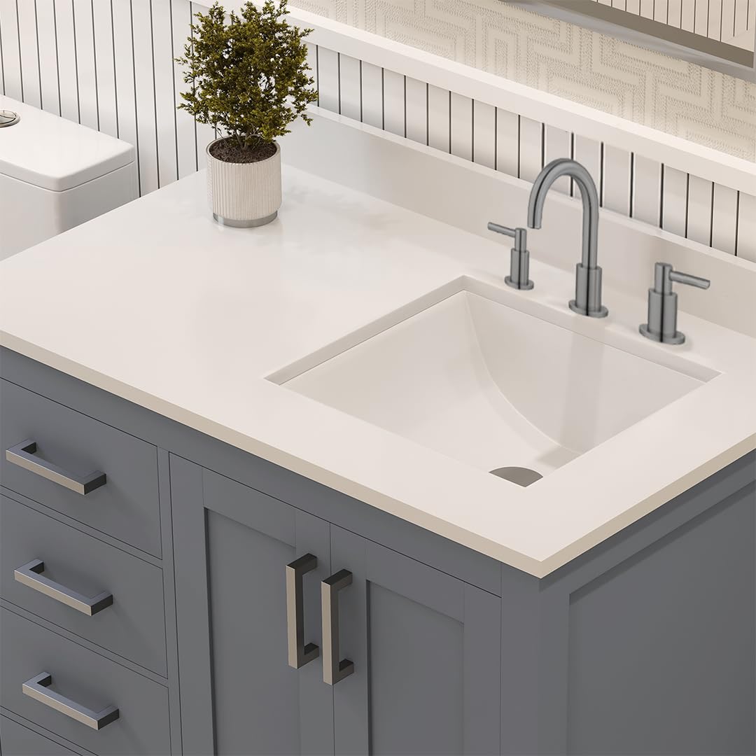 Ayna Decors Rooh 36 Inch Navy Blue Bathroom Vanity with Sink, Quartz Countertop, 2 Soft Closing Doors, and 4 Full Extension Drawers, Brushed Nickel Hardware