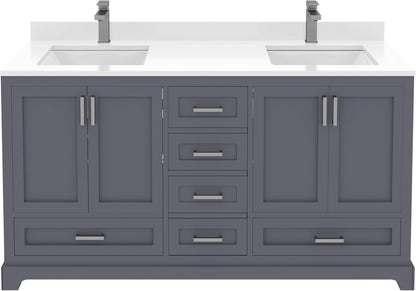 Ayna Decors Maya 60 Inch Charcoal Grey Bathroom Vanity with Sink, Quartz Countertop, 4 Soft Closing Doors and 5 Full Extension Drawers, Brushed Nickel Hardware