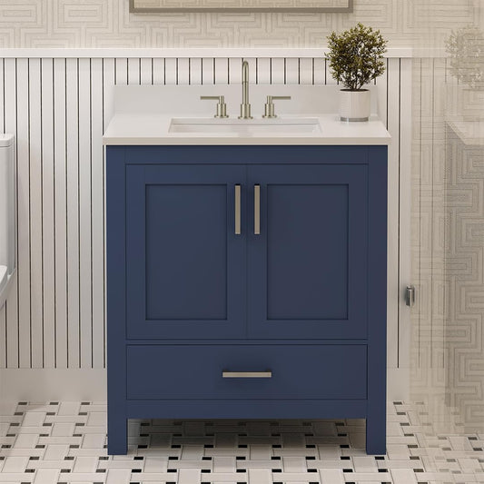 Ayna Decors Rooh 30" Navy Blue Solid Wood Bathroom Vanity with Sink Brushed Nickel Handles - Premium Quality I Durable I Easy Install