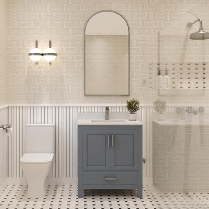 Ayna Decors Rooh 30 Inch Charcoal Grey Bathroom Vanity with Sink, Quartz Countertop, 2 Soft Closing Doors and 1 Full Extension Drawer, Brushed Nickel Hardware