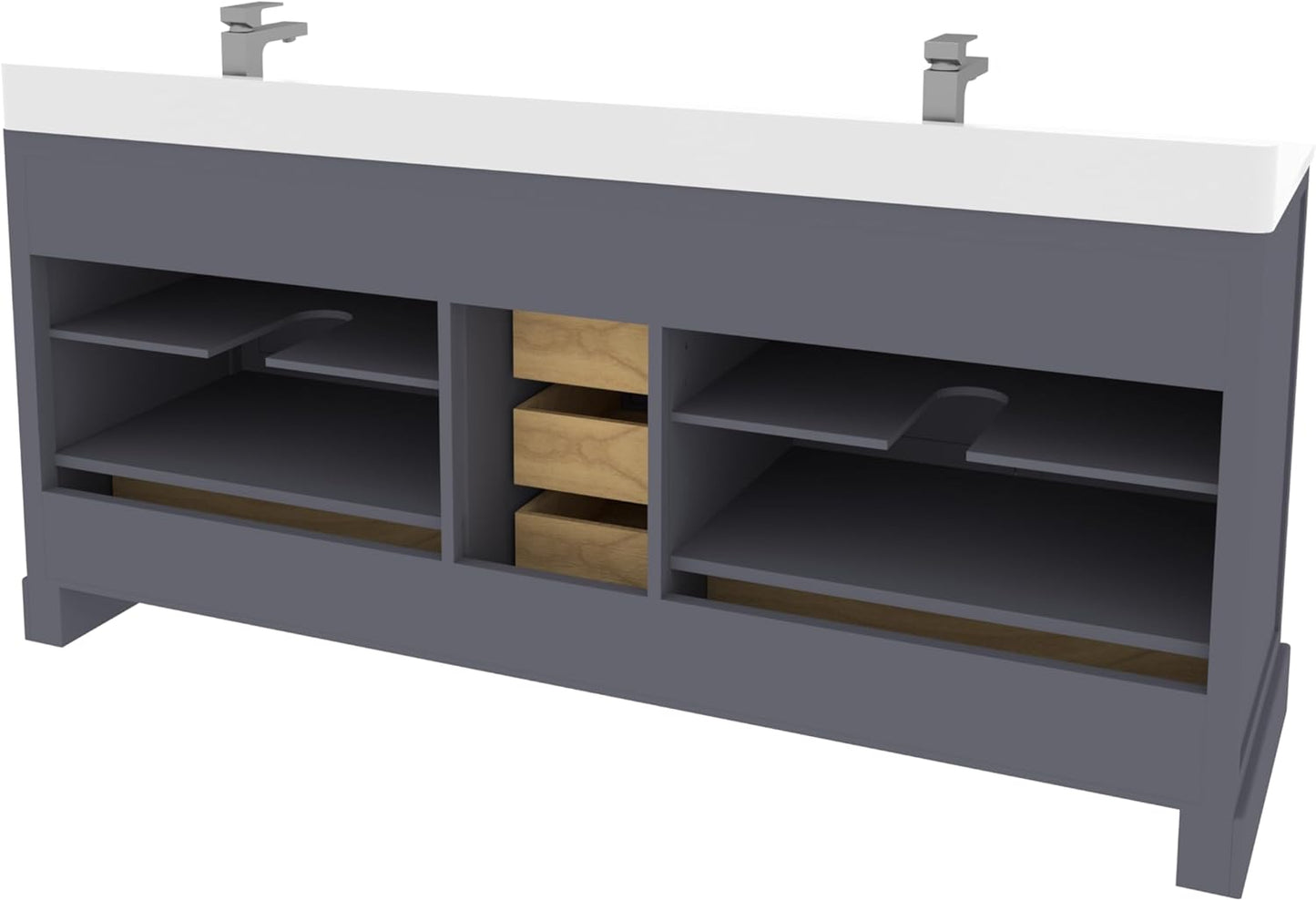 Ayna Decors Maya 72 Inch Charcoal Grey Bathroom Vanity with Sink, Quartz Countertop, 4 Soft Closing Doors and 5 Full Extension Drawers, Brushed Nickel Hardware