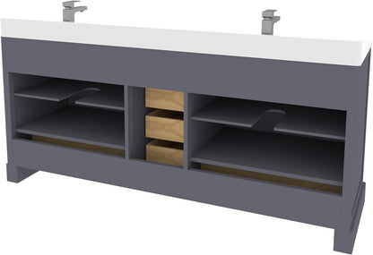 Ayna Decors Maya 72 Inch Charcoal Grey Bathroom Vanity with Sink, Quartz Countertop, 4 Soft Closing Doors and 5 Full Extension Drawers, Brushed Nickel Hardware