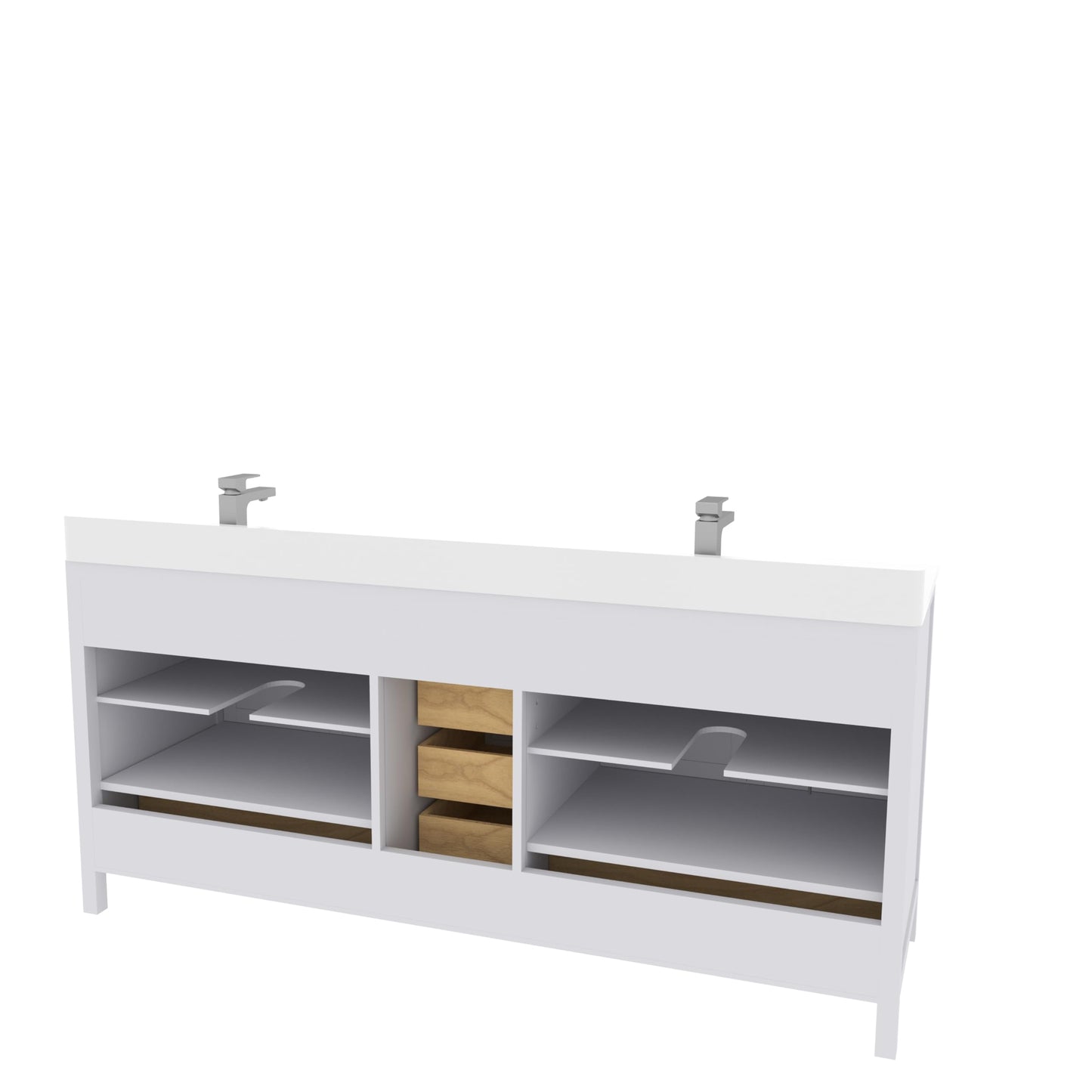 Ayna Decors Rooh 72 Inch White Bathroom Vanity with Sink, Quartz Countertop, 4 Soft Closing Doors and 5 Full Extension Drawers, Brushed Nickel Hardware