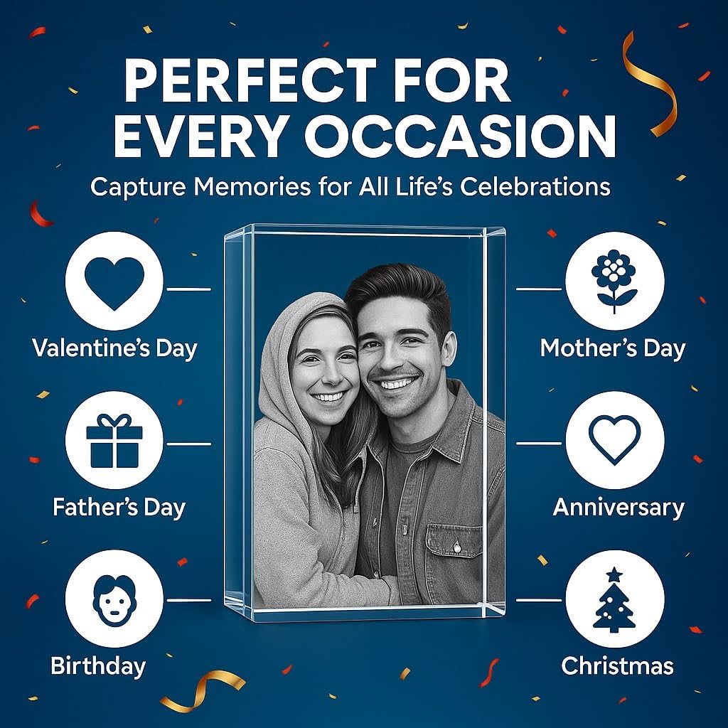 3D LovePix | 3D Crystal Photo - With Multicolor Light Base| Gift Box | Perfect For Every Occasion - Rectangular