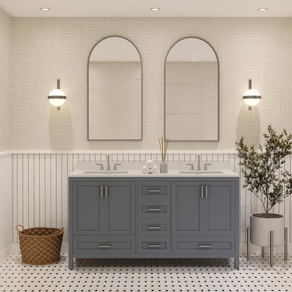 Ayna Decors Rooh 60 Inch Charcoal Grey Bathroom Vanity with Sink, Quartz Countertop, 4 Soft Closing Doors and 5 Full Extension Drawers, Brushed Nickel Hardware