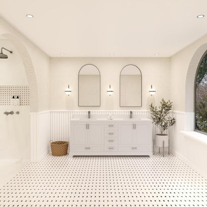 Ayna Decors Maya 72 Inch White Bathroom Vanity with Sink, Quartz Countertop, 4 Soft Closing Doors and 5 Full Extension Drawers, Brushed Nickel Hardware
