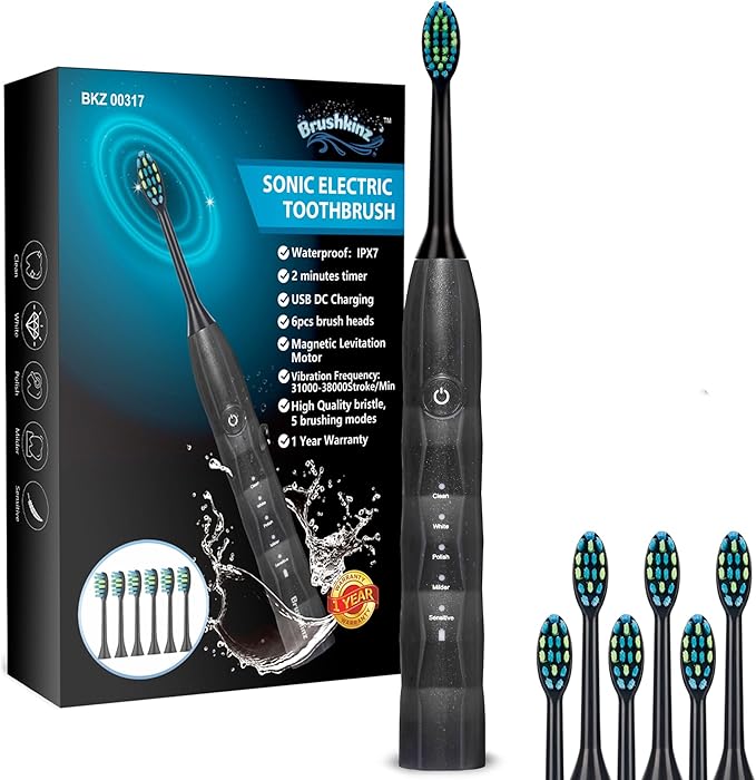 Sonic Electric Toothbrush - 5 Modes with Smart Timer - Soft Bristle USB Rechargeable Toothbrush for Adults - Power Vibrating Toothbrush for Dental Oral Care (Textured Body)