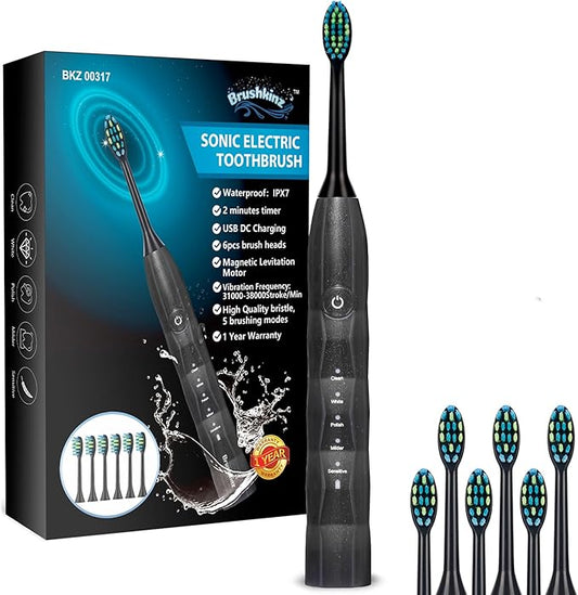 Sonic Electric Toothbrush - 5 Modes with Smart Timer - Soft Bristle USB Rechargeable Toothbrush for Adults - Power Vibrating Toothbrush for Dental Oral Care (Textured Body)