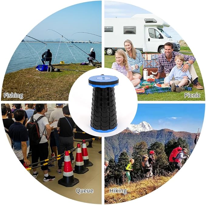 Camping Collapsible Stool | Outdoor Sitting Fishing Telescopic Foldable Travel Seat for Adults | Lightweight Small Portable Stool Holds 400 lbs