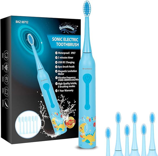 Kids Electric Toothbrush - 5 Modes with Smart Timer - Soft Bristle USB Rechargeable Toothbrush - Sonic Power Vibrating Toothbrush for Dental Oral Care - Lasts 60 Days