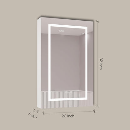 LED Lighted Medicine Cabinet with Mirror – Recessed or Surface Mount, Defogger, Dimmer, Clock, Temp Display, 3X Makeup Mirror, USB & Dual Outlets (Left or Right Opening)