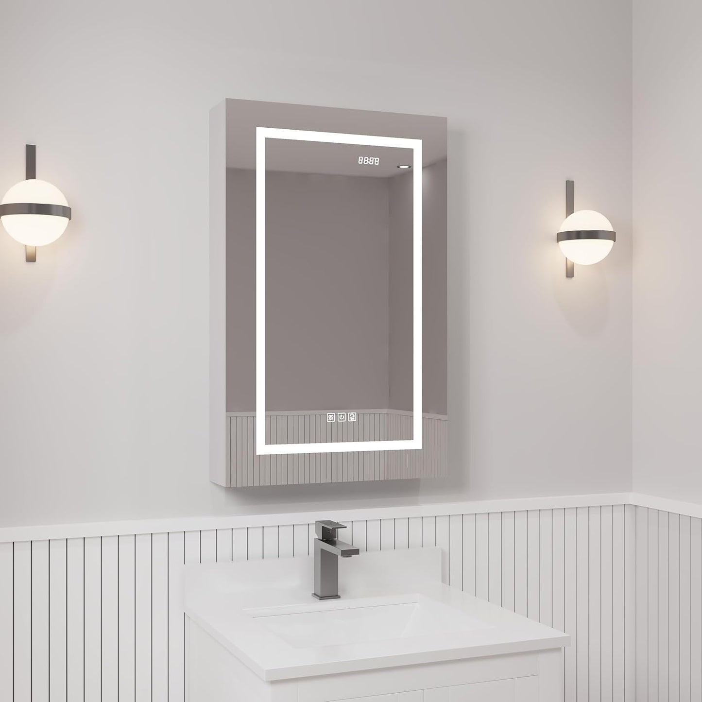 LED Lighted Medicine Cabinet with Mirror – Recessed or Surface Mount, Defogger, Dimmer, Clock, Temp Display, 3X Makeup Mirror, USB & Dual Outlets (Left or Right Opening)