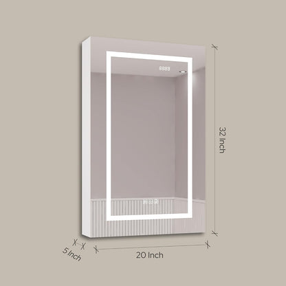 LED Lighted Medicine Cabinet with Mirror – Recessed or Surface Mount, Defogger, Dimmer, Clock, Temp Display, 3X Makeup Mirror, USB & Dual Outlets (Left or Right Opening)
