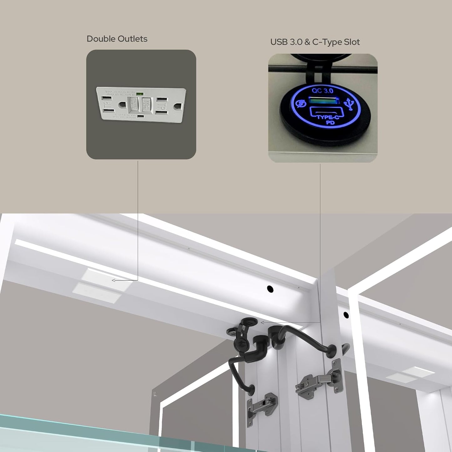 LED Lighted Medicine Cabinet with Mirror – Recessed or Surface Mount, Defogger, Dimmer, Clock, Temp Display, 3X Makeup Mirror, USB & Dual Outlets (Left or Right Opening)