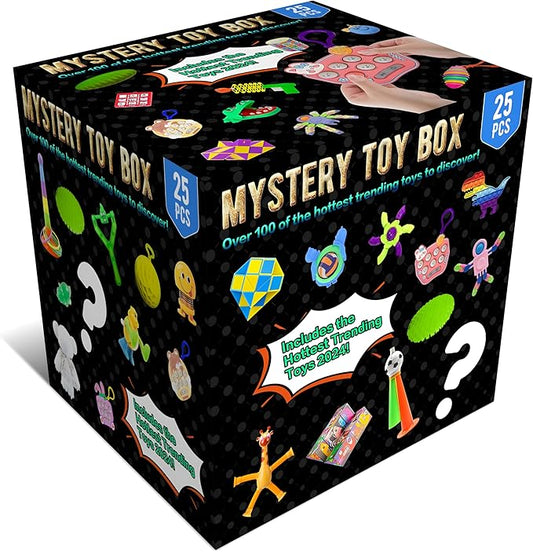 25 or 101 Pieces Fidget Mystery Box for Kids Girls & Boys - Fun Sensory Fidget Toys Bulk Variety Pack for Toddlers - Fidget Prizes for Classroom Surprise Gift Box