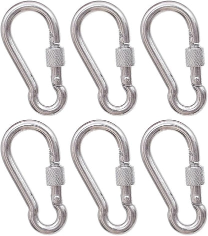 Oval Carabiner Stainless Steel - Small Strong Metal Multitool Carabiner Heavy Duty for Hammocks, Keys, Hanging (6 Pcs)