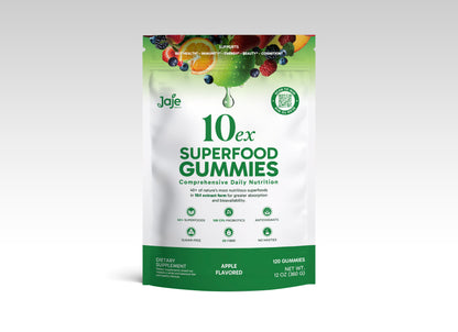 Jaje Health 10EX Superfood Gummies with Probiotics, Apple Flavor, Greens & Fruit Extract Blend, Vegan, Sugar Free Daily Supplement