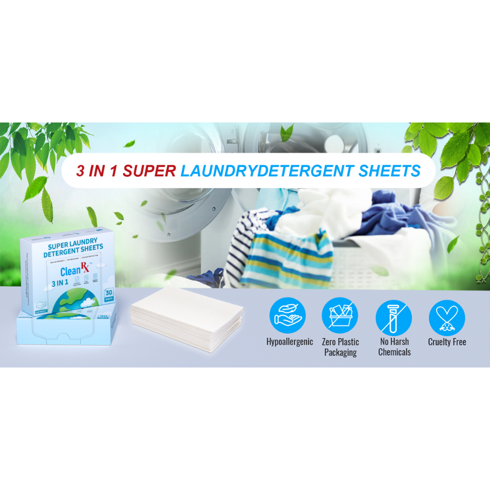 3-in-1 Laundry Detergent Sheets – 30 Eco-Friendly HE Strips for Travel