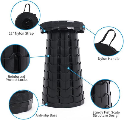 Camping Collapsible Stool | Outdoor Sitting Fishing Telescopic Foldable Travel Seat for Adults | Lightweight Small Portable Stool Holds 400 lbs