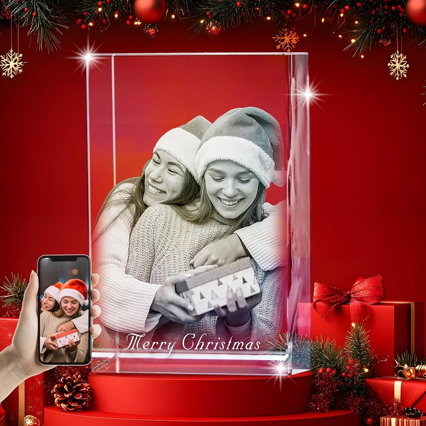 3D LovePix | 3D Crystal Photo - With Multicolor Light Base| Gift Box | Perfect For Every Occasion - Rectangular