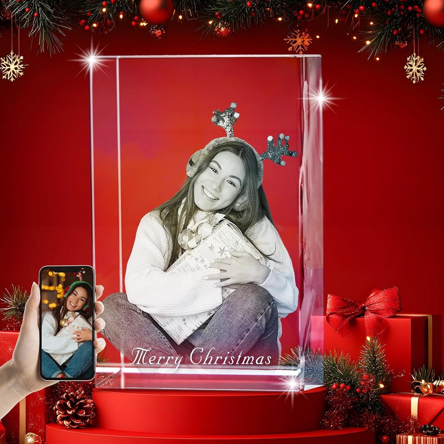 3D LovePix | 3D Crystal Photo - With Multicolor Light Base| Gift Box | Perfect For Every Occasion - Rectangular